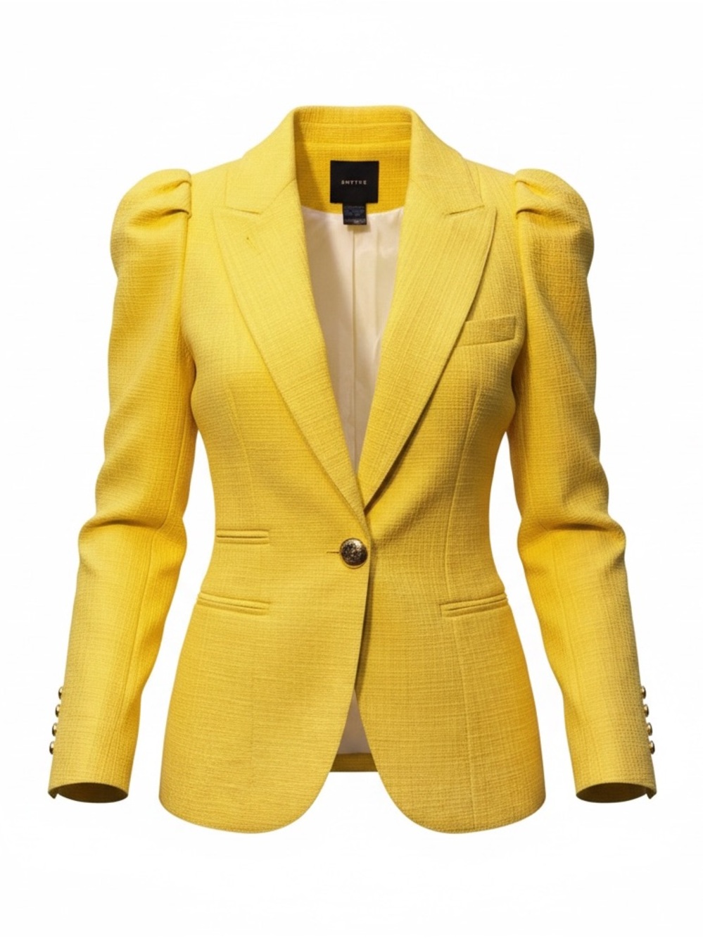 Smythe Yellow Box Pleat ‘Mildred’ Blaxer Pointed Collar Puff Sleeve Size 8